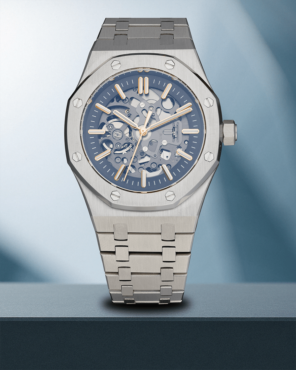 Nomods Seiko Mod - Royal Oak Skeleton 41mm Silver Two-Tone Rose Gold