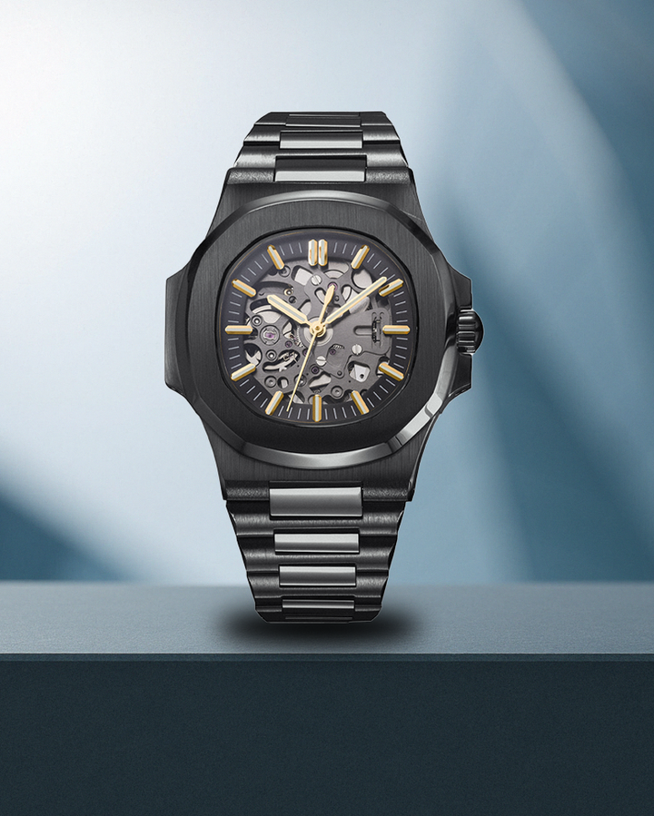 Seiko Mod - Nautilus Skeleton Black PVD Gold