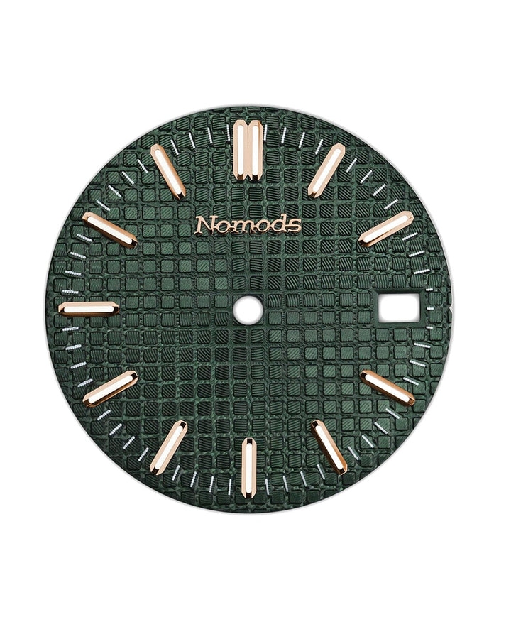 Nomods Dials Rosegold Green Metallic Waffle Seiko Mod Dial – 28.5mm NH35