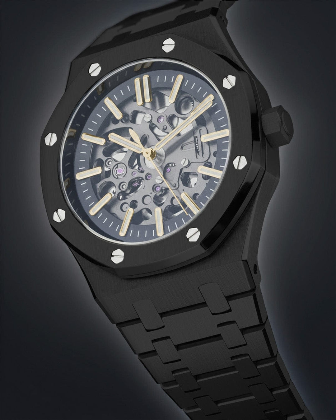 Nomods Seiko Mod -  Royal Oak Skeleton 41mm Black PVD Gold
